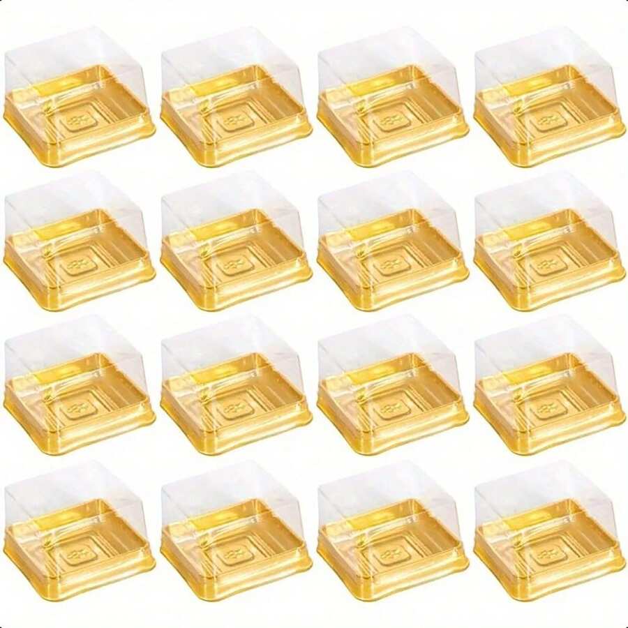 100/80/60/50/40/20 件方形蛋糕盒,带透明盖,塑料烘焙容器,适用于婚礼、生日派对、面包店、一次性甜点盒,精美展示,适合烹饪厨师 - 金色 - 查看 1