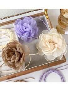 1 French Luxury Three-Dimensional Handmade Rose Strap Neck Chain Hot Girl Abstinence Maid Apricot/Purple/Coffee Clavicle Neck Belt