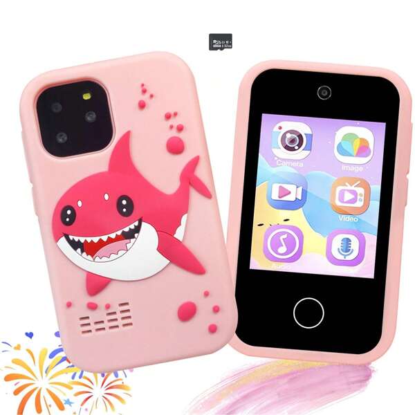 Teléfono de juguete para niños de 2.8 pulgadas con pantalla táctil, juegos y reproductor MP3, incluye tarjeta SD de 32GB, teléfono móvil de juego de roles para niños y niñas de 3 a 12 años, idea de regalo de cumpleaños o Pascua para niños