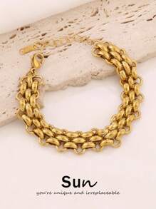 1 Peça Pulseira de Aço Inoxidável Feminina e Masculina, Design de Moda, Pulseira de Corrente Cubana Resistente, À Prova d''Água, Joia