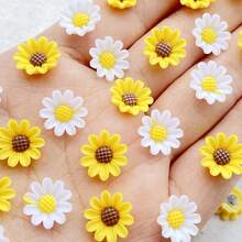 60 件橙色和白色树脂平底向日葵美甲装饰，适用于美甲、婚礼、剪贴簿、珠宝工艺品和配饰