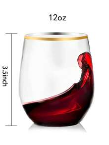 12 件 360 毫升 12 盎司透明金边红酒杯（可重复使用），带金边，适用于盛水、果汁、鸡尾酒、葡萄酒、甜点饮料，适合生日、婚礼、节日、万圣节、圣诞节、新年派对用品 - 彩色 - 查看 10