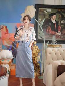 YUXIN 宽松抽象印花长袖翻领衬衫，独特设计，四季皆宜 - 彩色 - 查看 8