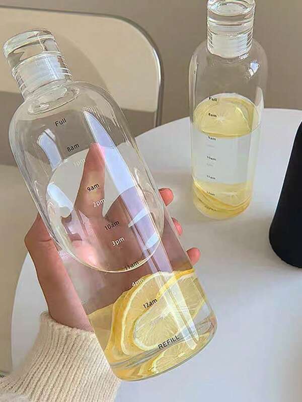 1 pieza Taza de vidrio transparente marcada, botella de jugo de frutas y vegetales de alta calidad de gran capacidad, taza para té frío, botella de agua portátil y a prueba de fugas para deportes