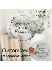 35pcs Personalized Carbon Black Transparent Vinyl Stickers For Simple -6 Styles,Customization Of Leaf Initials Handwritten Circular Wedding Personalized Stickers For Baptism Preferences, Parties, And Wedding Decorations, Black Custom Stickers 40mm School Supplies,Back To School