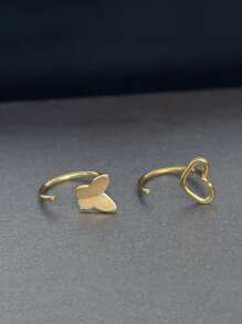 2 Stücke Edelstahl Nasenringe/Lippen-Ringe mit Herzform und Schmetterling, goldener Schmuck für Damen, Sommer Schmuck