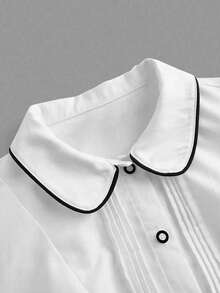 Women's White Lapel Long Sleeve Multi-Pocket Lab Coat, Contrast Color Lapel Jacket, Pharmacy/Lab Uniform, Fashionable For Commuting And Work - White - View 3