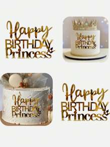 1PC Golden Princess Birthday Cake Topper Set - For Birthday Cakes, Bridal Showers & Celebration Events Elegant Gift For Maidens, Dreamers & Those With Princess Hearts (Enchanted Princess Cake Decor)