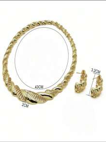 3pcs/Set Elegant Fashionable Gold Leaf Hollow Necklace & Earring Jewelry Set, Suitable For Christmas, Valentine's Day, Mother's Day, Thanksgiving, Teacher's Day, Wedding Anniversary, Wedding Party, Bride Jewelry