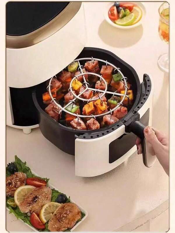 Stainless Steel BBQ Skewers Air Fryer Grill Rack BBQ Meat Rods Household Kitchen Hanging Roasting Racks Durable Metal Kabob Skewers, For Grilling Round BBQ Hanging Skewers Rack