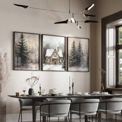 1pc The Night Before Christmas, Wall Art With Frame, Snowy Winter Moody's Art Poster Aesthetic Art Christmas Oil Painting Printing Retro Christmas Tree Simple Hanging Painting Is Suitable For Dormitory, Apartment, Living Room, Bedroom And Home Decoration.