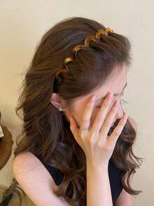 4个/1个 女士 40厘米/15.75英寸周长 防滑齿形 黑色/白色/粉色/玳瑁色塑料发箍，时尚百搭高端优雅简约纯色发饰，适合日常休闲、派对、工作、度假、扎马尾辫、盘发、洗脸、化妆等场合，Z字形发箍发圈，化妆发箍头饰，家居美发配饰 - 彩色 - 查看 5