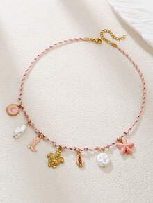 1 pezzo Collana con pendente in acciaio inossidabile colorata e carina a tema marino con stella marina, tartaruga e sole, adatta per amici, ragazze o regali, collana dell amicizia a tema oceanico - Multicolore - Visualizzare 3