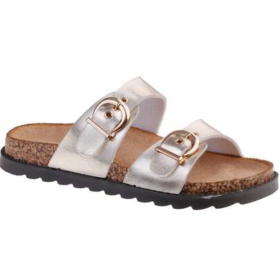 calcena Women's Dual-Strap Soft Cork Slide Sandals With Gold-Tone Buckle - Comfortable, Ideal For Summer, Travel And Everyday Casual Wear