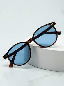 1 pieza Gafas de moda con montura de ojo de gato retro y estilo minimalista, accesorio casual unisex - Marco de caparazón de tortuga, pieza azul - Ver 4