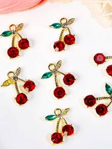 10 件红色樱桃图案美甲装饰 DIY 指甲饰品 指甲宝石 美甲用品 - 紅色 - 查看 3