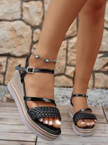 Women's Platform Wedge Woven Slip-On Buckle Outdoor Banquet Casual Slip On Comfortable Adjustable Fashionable Sandals