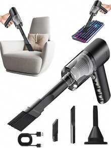 无线迷你吸尘器，一体式便携式吸尘器，带多喷嘴、吹气、吸尘、USB 充电除尘器，适用于家庭清洁、办公桌宠物毛发、键盘、汽车吸尘器