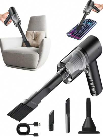 无线迷你吸尘器，一体式便携式吸尘器，带多喷嘴、吹气、吸尘、USB 充电除尘器，适用于家庭清洁、办公桌宠物毛发、键盘、汽车吸尘器