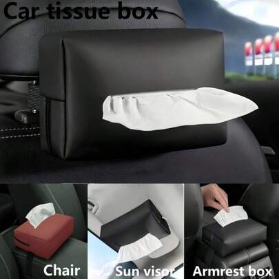 PU Leather Car Armrest Tissue Box, Seat Mounted Tissue Holder, Car & Home Dual Use Tissue Bag, Visor Mounted Tissue Box, Car Organizer (Tissue Not Included)