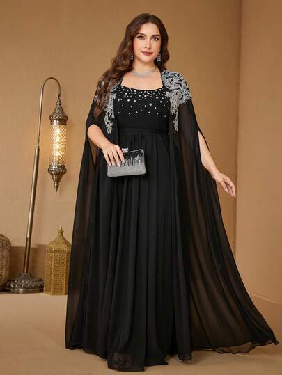 Bejeweled Strapless Dress & Robe 2-In-1 Luxury Sequin Inset Maxi Evening Gown