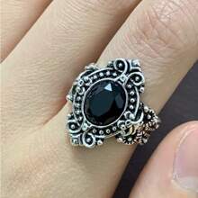 1pc High-Quality Silver-Plated Love Ring, Suitable For Women, Inlaid With Black Synthetic Cubic Zirconia, Symbolizing Beautiful Love, Making It A Perfect Gift Choice For Valentine's Day & Anniversary
