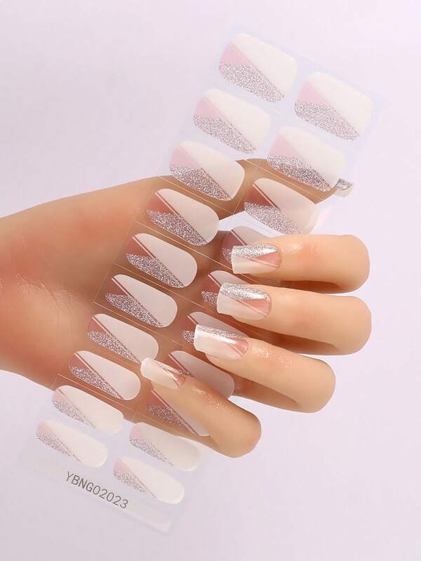 1 pièce Autocollants de gel pour ongles français pré-conçus colorés, 20 pièces/set, autoadhésifs, décoration d'ongles avec gel à polymériser