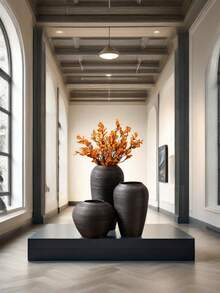 1pc Nordic Minimalism Style Ceramic Hydroponic Large Flower Vase, Suitable For Home Decor, Modern Simplistic Decorative Vase Set, For Fresh Flowers, Bohemian Style Vase, Suitable For Farmhouse, Living Room, Dining Room, Tabletop, Bookshelf, Centerpiece, Home Decor, Tabletop Decoration, Black Brushed Stripes Large Flower Vase,Halloween Decor Halloween Decor Fall Decor Room Decor Glass Vase - Black - View 3