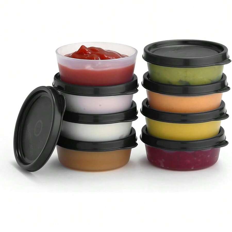 New Condiment Cs Containers Lids- 8 Pk. 2.3 Oz.Salad Drsing Container To Go All Food Storage Containers Lids- Sauce Cs Leak Proof Reusable Plastic For Lunch Box Picnic Travel - Black 2.3oz - View 1