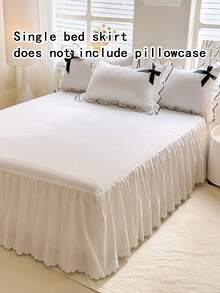 1pc Ruffled Solid Color Princess Style Bed Skirt - White - View 4