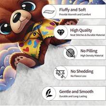 1 件定制名字熊夜图案超柔软舒适高清法兰绒数码印花毛毯，非常适合卧室、客厅、沙发、办公室、旅行或作为礼物 - 彩色 - 查看 7