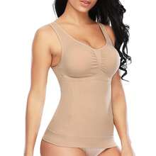 Tops de control de abdomen para mujeres, moldeador de cuerpo adelgazante, entrenador de cintura, corsé con sujetador acolchado, ropa moldeadora, camiseta de compresión - Amarillo - Ver 1