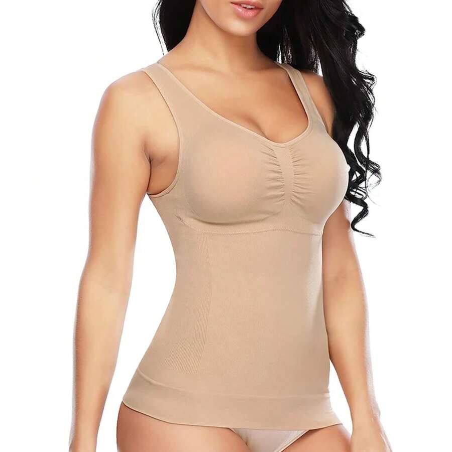 Tops de control de abdomen para mujeres, moldeador de cuerpo adelgazante, entrenador de cintura, corsé con sujetador acolchado, ropa moldeadora, camiseta de compresión - Amarillo - Ver 1