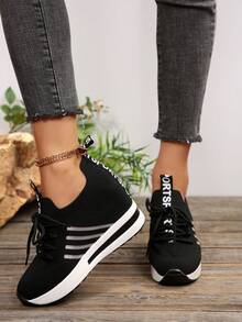 Fall/Winter Women's Wedge Sneakers 2025 Summer New Black Chunky Sneakers Women's Mesh Breathable Slip-On Sports Shoes For Moms - Black - View 7