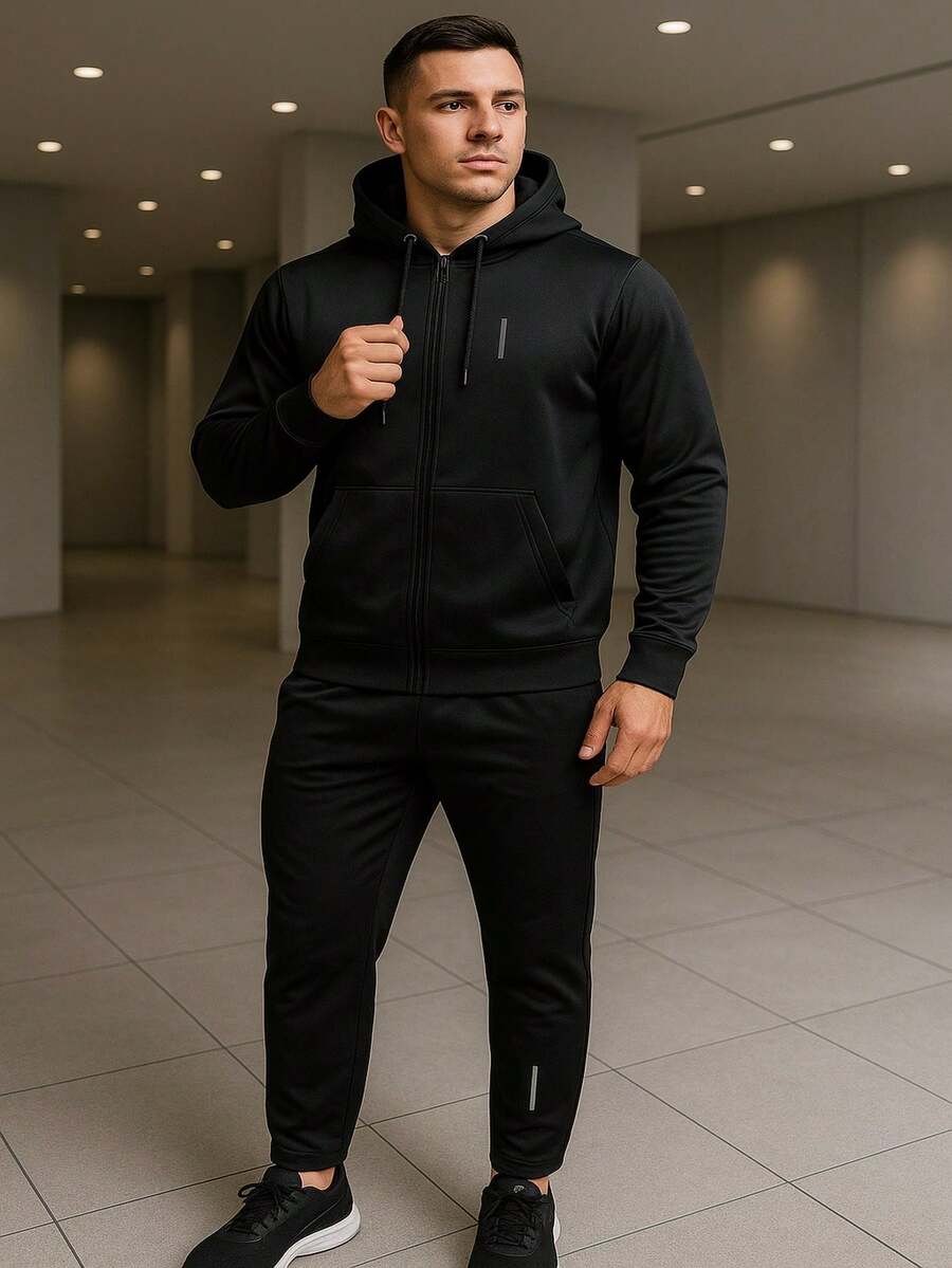 Dry Fit Set Cold Weather Top + Jogger Pants With Reflective Detail – Style, Comfort And Performance In Any Weather! - Black - View 1