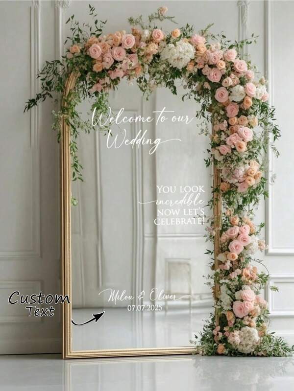 1 Stück personalisierter Aufkleber für Hochzeit/Konferenzgeschenk/Geburtstag/Jahrestag, dekorativer Spiegelaufkleber, DIY Geschenk, handgeschrieben, Hochzeitsaufkleber, Geschenkaufkleber. Individuelle holografische Namensaufkleber für Glas, Tasse, Roller, Ballon usw. Kalligraphie-Aufkleber, Glas-Name, Geschenkbox-Dekoration, individueller Glitzer-Textaufkleber