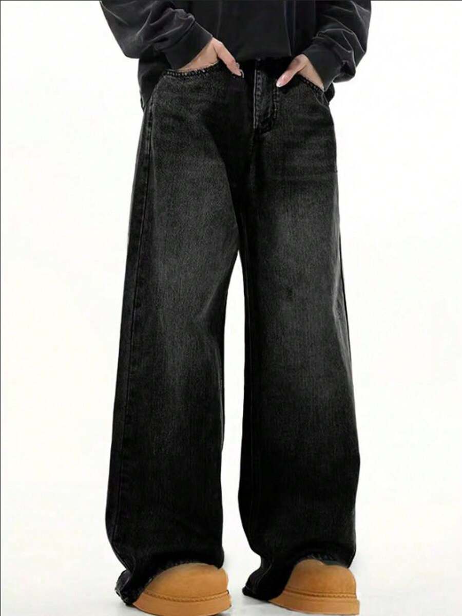 复古宽松百搭休闲男士牛仔裤，适合所有季节，垃圾摇滚