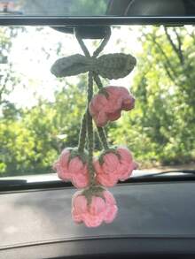 1pc Handmade Crocheted Pink Lily-Of-The-Valley Car Rearview Mirror Decoration - Multicolor - View 4
