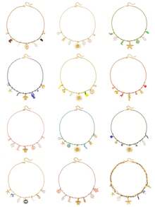 1 pezzo Collana con pendente in acciaio inossidabile colorata e carina a tema marino con stella marina, tartaruga e sole, adatta per amici, ragazze o regali, collana dell amicizia a tema oceanico - Multicolore - Visualizzare 2