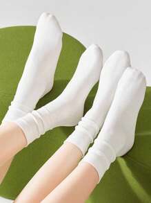 1/4 Pair White Simple Women Breathable Moisture-Wicking Casual Mid-Calf Socks For Spring/Summer, Fall