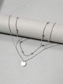 1pc Double Layer Circle Pendant Necklace (Random Number Of Beads) - Silver - View 2