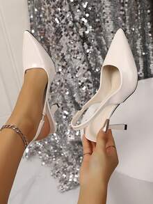 Women High Heel Pumps, Spring New Pointed Toe High Heels, Sexy Stiletto Black Patent Leather Sandals, 2-In-1 Convertible Shoes, White Sandals - White - View 6