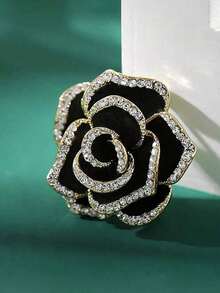 1pc New Rhinestone Camellia Brooch Pin, High-End Vintage Lapel Pin For Women School Office Accessories Shirts Jacket Jewelry Christmas Halloween Clothes Pin Funny Cute Teacher Gifts - Black - View 7