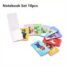 SuperMario 14 Stück/Set Mini Notizbuch mit 10 Cartoon Motiven und ausziehbarem Kugelschreiber, linierter Notizblock, kreatives mehrfarbiges Schreibwarengeset für Büro, Schule, Lernen, Notizen und Weihnachtsschulbedarf, Schulanfang