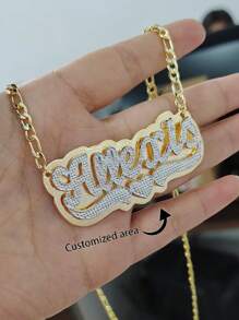 2021 Individueller Halskette, doppelt vergoldet, Namensschild 3D-Halskette, personalisierte Halskette mit Namen und Herz-förmiger Cuban Kette Halskette