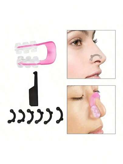 5pcs Nose Lifting Device Set, Pink Plastic Clip And Black Invisible, Painless Nose Shaping Corrector, Unisex Facial Training Corrector, Nose Shaping, Nose Clip Corrector