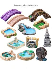 12pcs/Set Mini Fairy Garden Decorations Flowers & Plants Landscape Ornaments For Potting, Lawn, Bridge, Waterwell, DIY Garden Pond Decor, Miniature Statues
