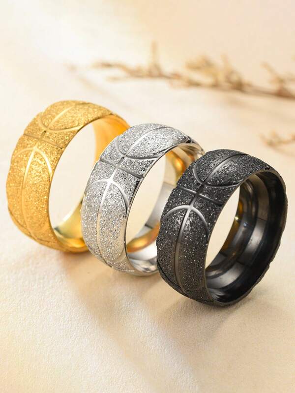 1pc Men Fashion Stylish Versatile Basketball Pattern Stainless Steel Ring Accessory, Suitable For Everyday, Events, Outdoor, Party, Travel, Ideal Gift For Sports Enthusiasts