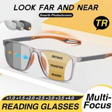1pc Photochromic Multifocal Reading Glasses, Fashion Multifunctional Gradient Tinted Lenses, Unique Temple Design, Unisex Sports Style, Suitable For Daily Casual Wear - Black - View 3