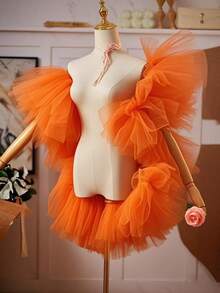 Selendang Lilit Transparan Berkilau untuk Pengantin & Pengiring Pengantin, Warna-warni Memukau untuk Acara, Pertunjukan Formal, Aksesori Fotografi - Burnt Orange - View 3